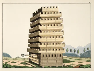 Tour mobile avec galeries extérieures et un bélier supplémentaire, planche de 